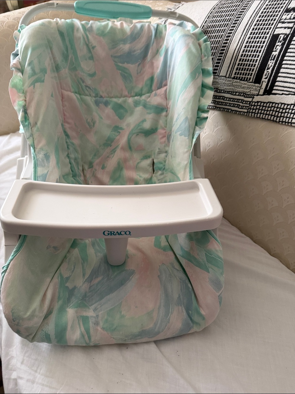 Graco Kids High Chair Cover in Mint & Pastel Pink Watercolor